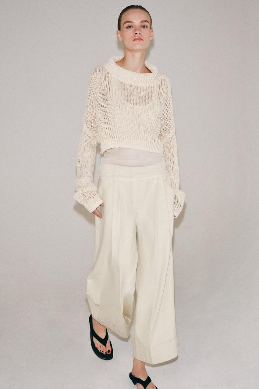 クロップド丈ハイネックセーター - ライトエクリュ | ZARA Japan / 日本 ZARA ニット110 小さめハイネック