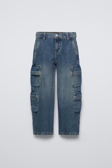 Zara WIDE FIT CARGO JEANS - Blue