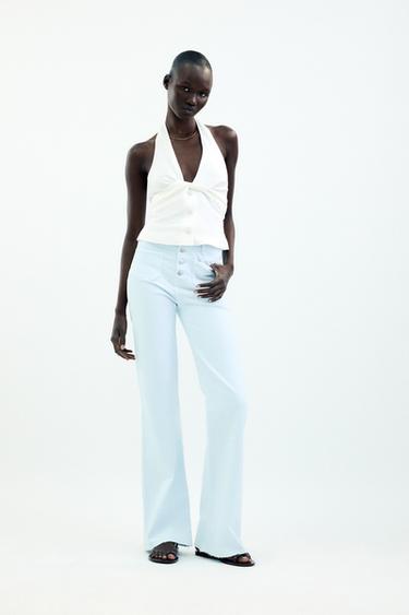 JEANS Z1975 FLARE TIRO ALTO  BOTONES - Azul pastel de Zara