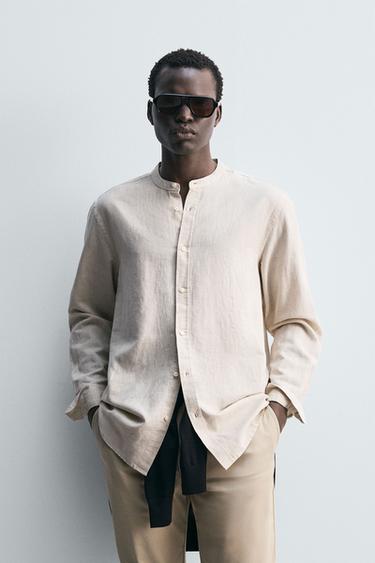 CAMISA LINO - ALGODÓN - Beige claro de Zara