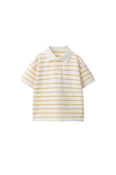 Zara STRIPED PRINT POLO SHIRT - Ecru/Yellow