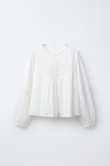 CAMISA ROMÂNTICA COM FLORES - Branco-marfim da Zara - Imagem 0