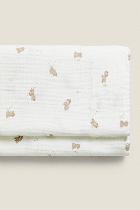CHILDREN’S DONKEY PRINT MUSLIN FLAT SHEET Light brown ZARA Canada