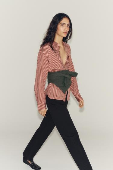 CHEMISE IMPRIMÉE RAYURES POCHE ZW COLLECTION - Écru / Rouge de Zara - Image 5
