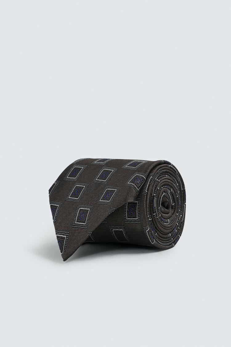 ZARA 100% SILK GEOMETRIC JACQUARD TIE