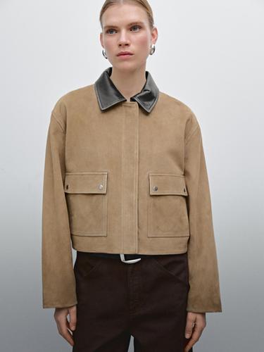 Cazadora combinada piel ante - Marrón claro de Zara