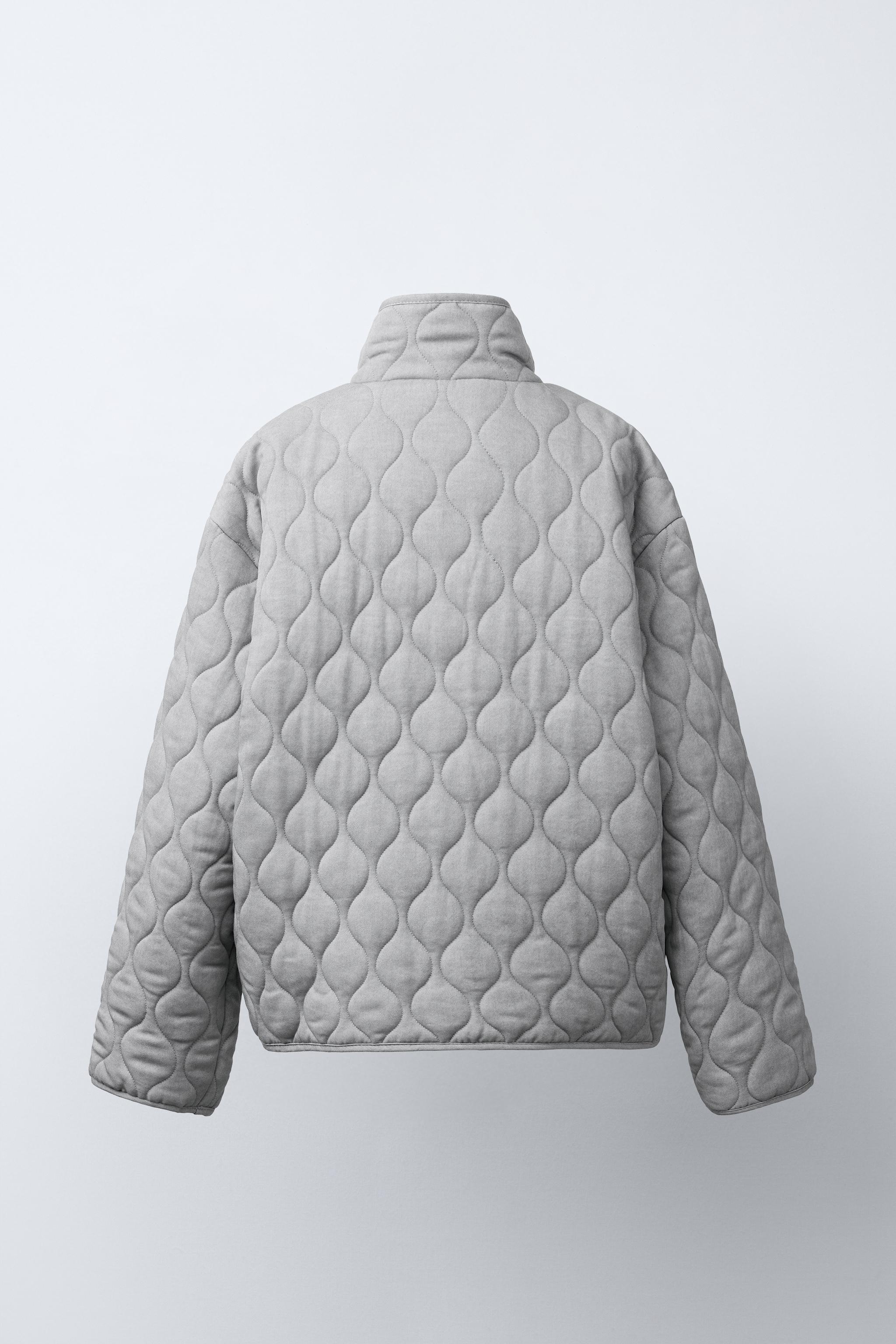 ZARA ♡柄　グレー ノーカラーパフジャケット XSサイズ パフジャケット - パールグレー | ZARA Japan / 日本