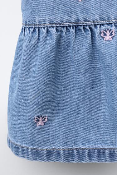 ROBE EN DENIM À PAPILLONS BRODÉS - Bleu clair de Zara - Image 3