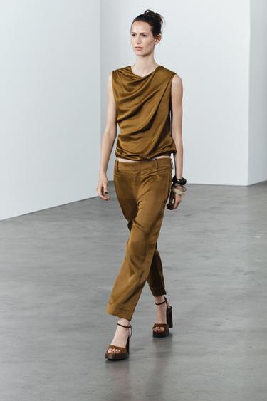 АТЛАСНЫЕ БРЮКИ STRAIGHT FIT — ZW COLLECTION — СВЕТЛО-КОРИЧНЕВЫЙ от Zara — изображение 0
