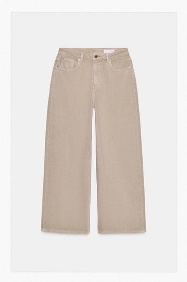 Zara ZW COLLECTION HIGH-RISE WIDE LEG JEANS - Beige