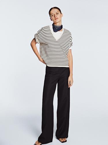 Jersey rayas cuello pico - Marino de Zara