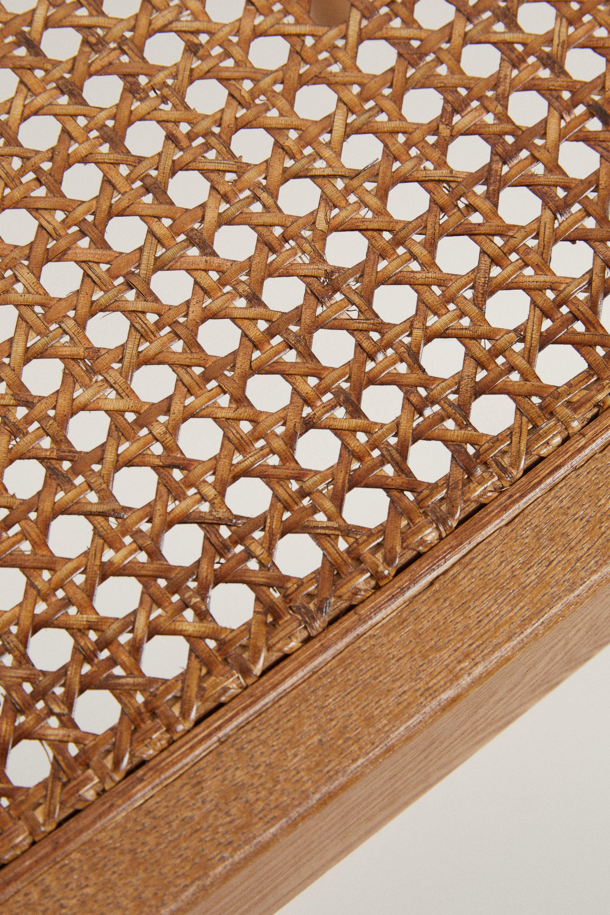 WOOD AND RATTAN BENCH