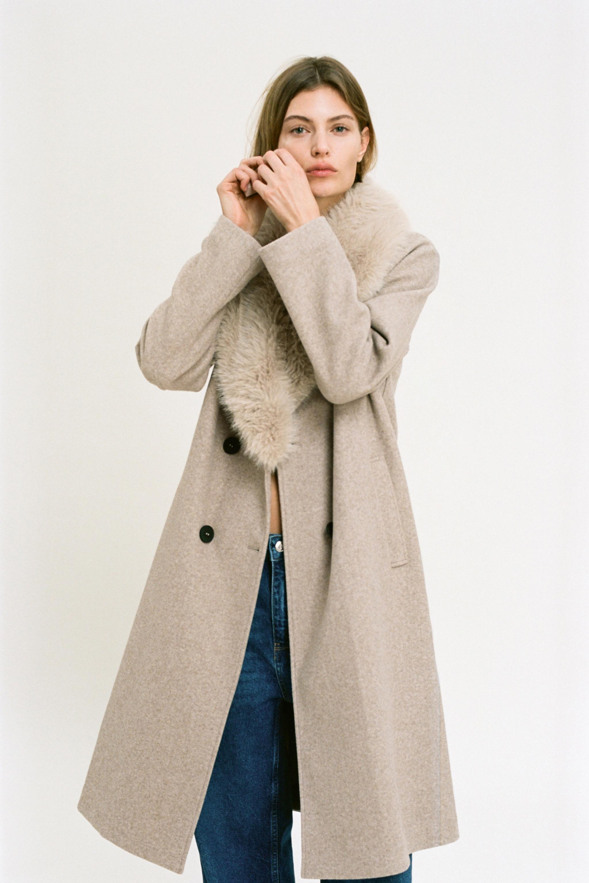 Coat with faux fur collar zara online