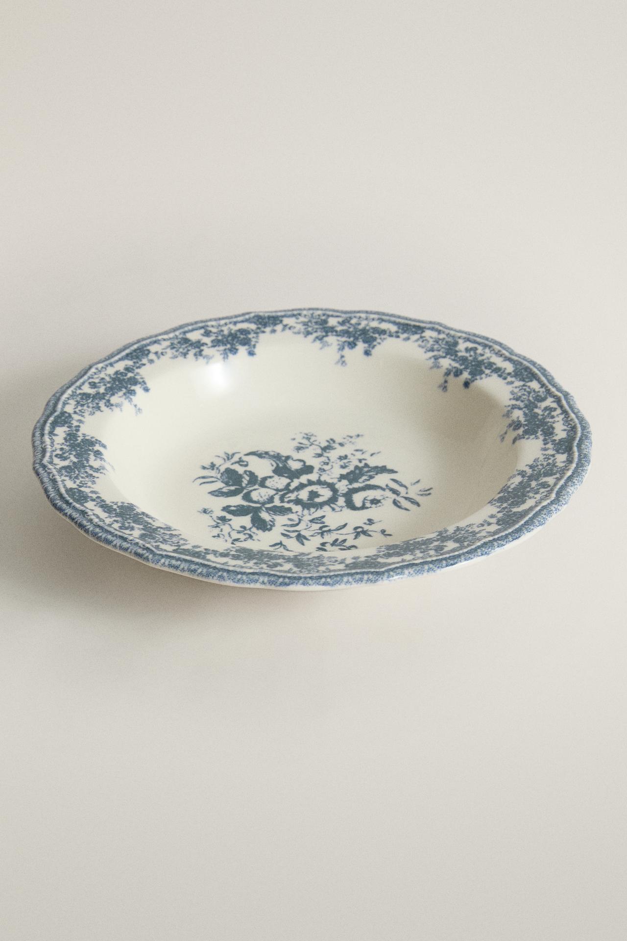 FLORAL EARTHENWARE SOUP PLATE — Blue