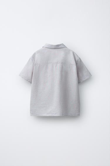 CHEMISE À RAYURES BRODÉE - Bleu pastel de Zara - Image 1