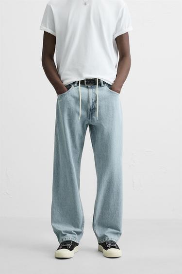 RELAXED-FIT-JEANS MIT KORDEL - Hellblau von Zara