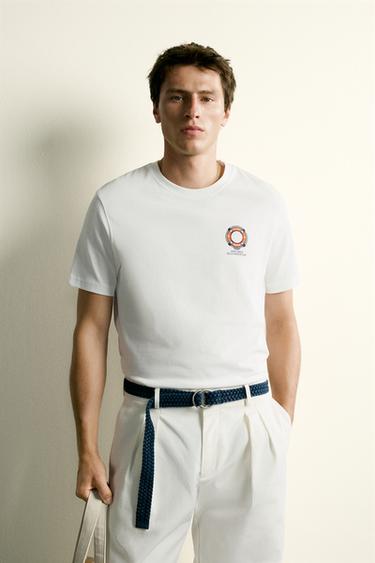 REGULAR FIT COMBINED EMBROIDERY T-SHIRT - Oyster-white by Zara