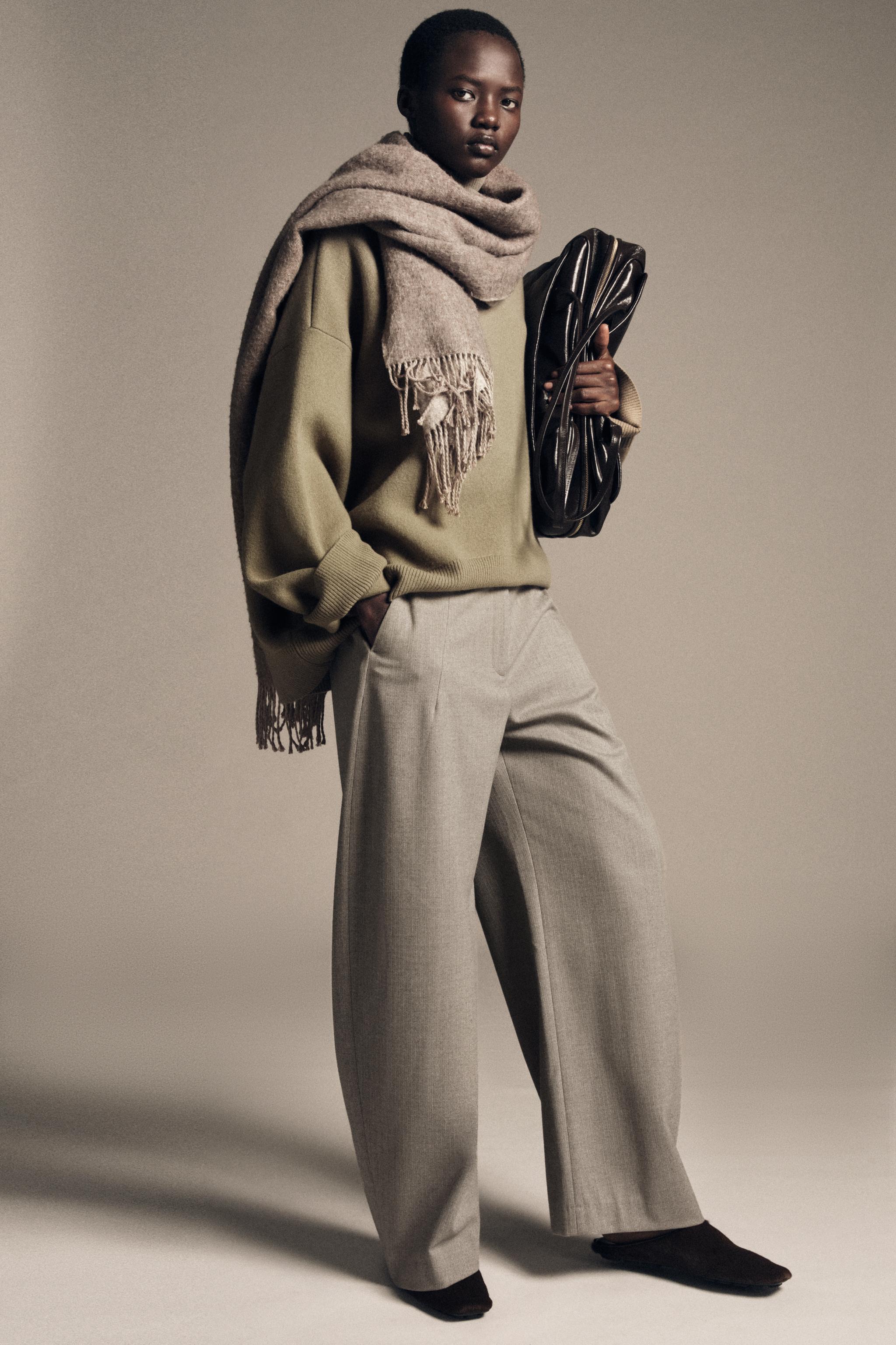 ZW COLLECTION HERRINGBONE BALLOON PANTS