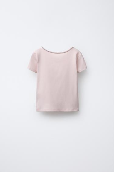 Zara RIBBED JEWEL T-SHIRT - Pink