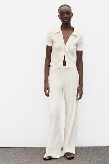 Zara CROPPED TEXTURED JACKET - Ecru