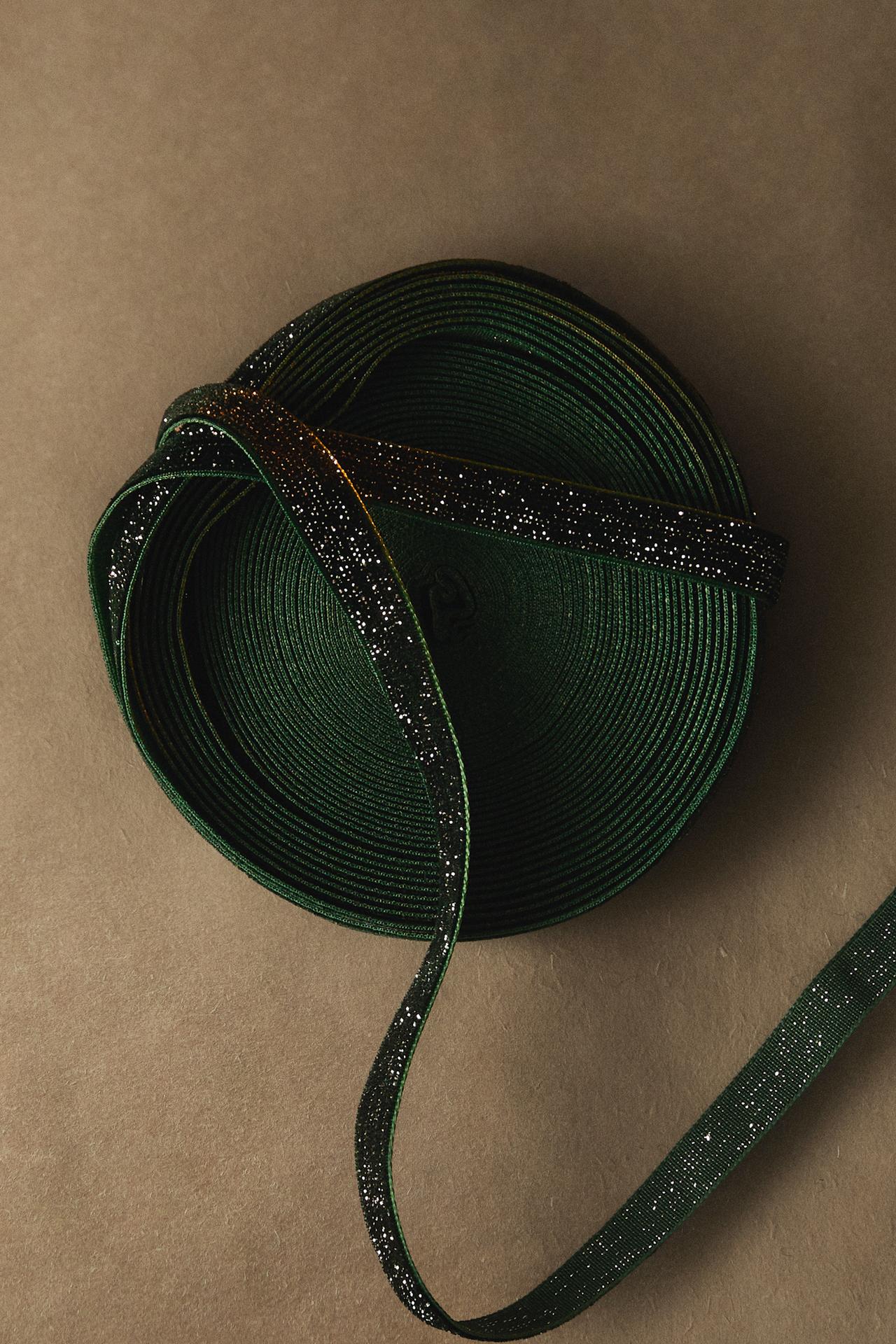 GLITTER VELVET CHRISTMAS GIFT RIBBON — Green