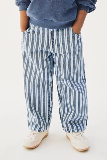 JEAN BAGGY À RAYURES - Bleu / Blanc de Zara