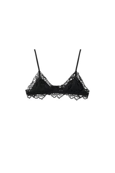 Zara POINTELLE LACE BRALETTE - Black