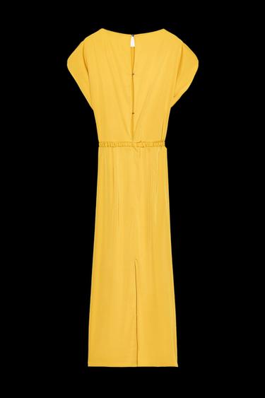 BELTED SATIN MIDI DRESS - Mustard by Zara