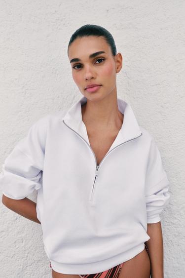 OVERSIZE ZIP-UP SWEATSHIRT - White by Zara