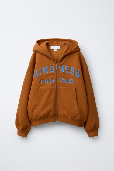 SUDADERA CAPUCHA TEXTO RIZO - Terracota de Zara - Imagen 0
