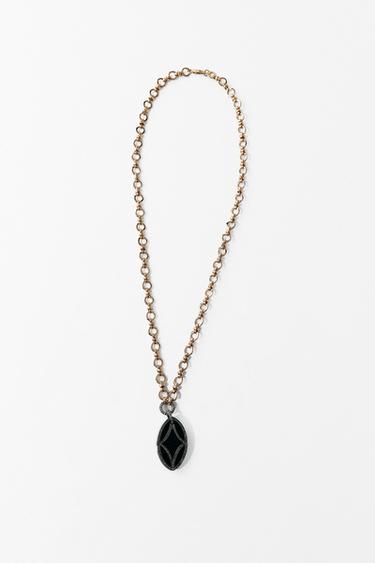 RING AND STONE NECKLACE WITH SPARKLES - Golden by Zara