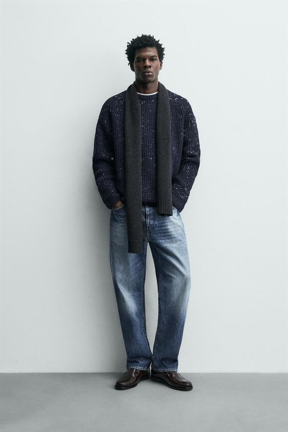 SUÉTER CHENILLE COM CONTRASTE - Azul-marinho da Zara - Imagem 0