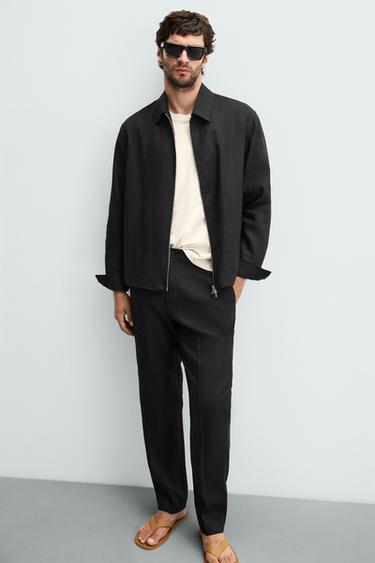 100% LINEN OVERSHIRT - Black by Zara - Image 5