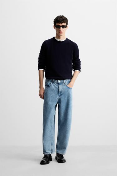 TAPERED WIDE-LEG JEANS - Mid-blue by Zara