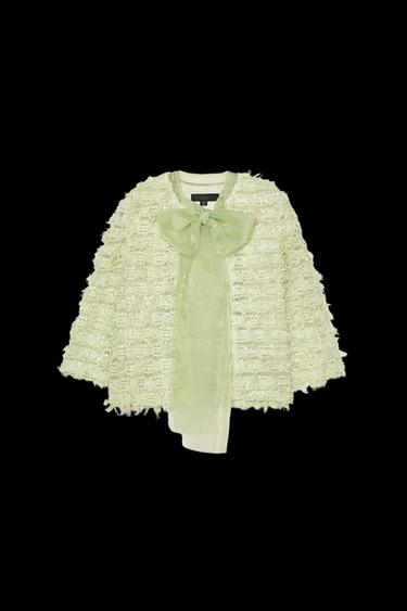 CHAQUETA PUNTO FLECOS LAZO ORGANZA - Verde claro de Zara - Imagen 0