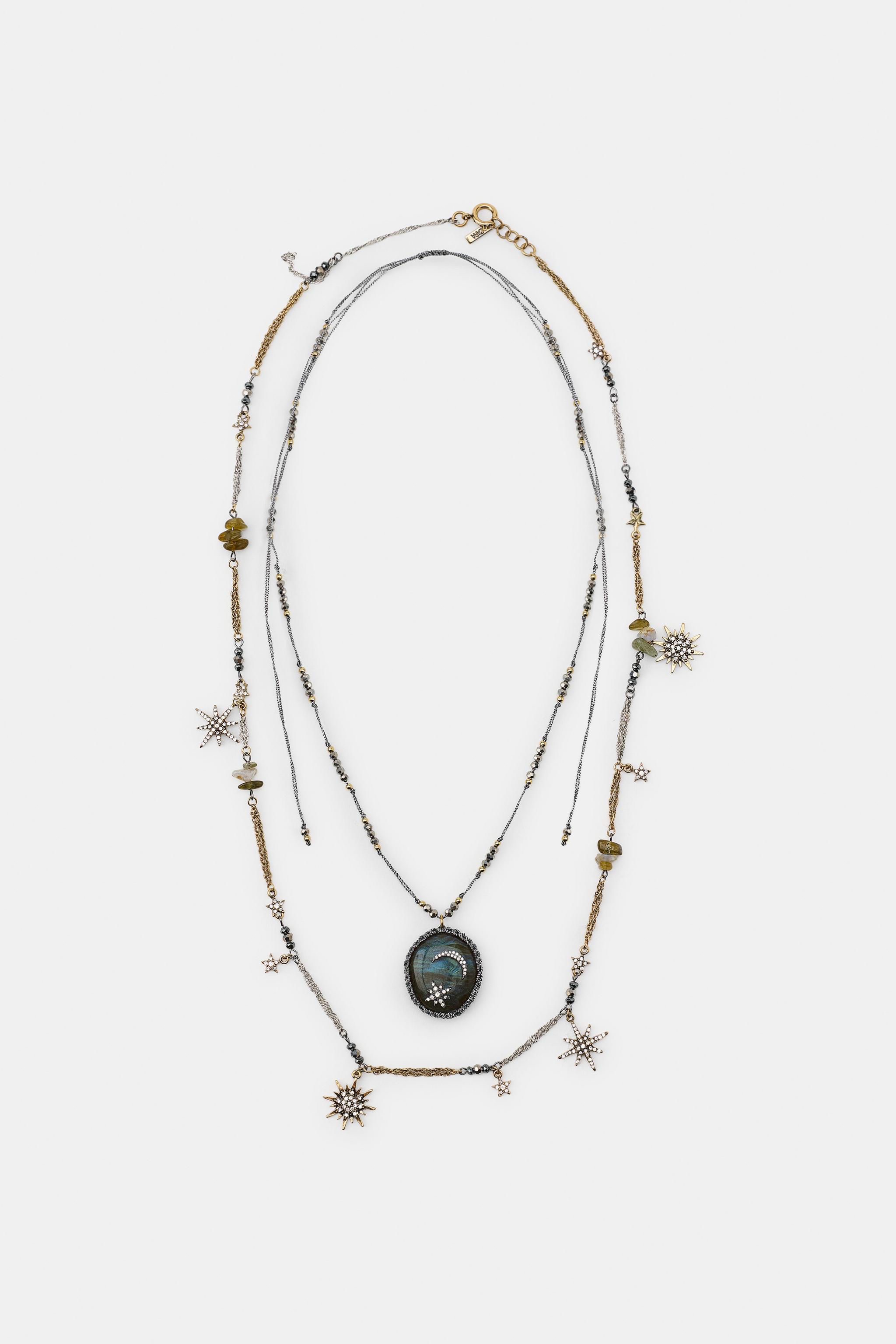 2-PACK COMBINED STONE AND STAR NECKLACES — Gold / Silver