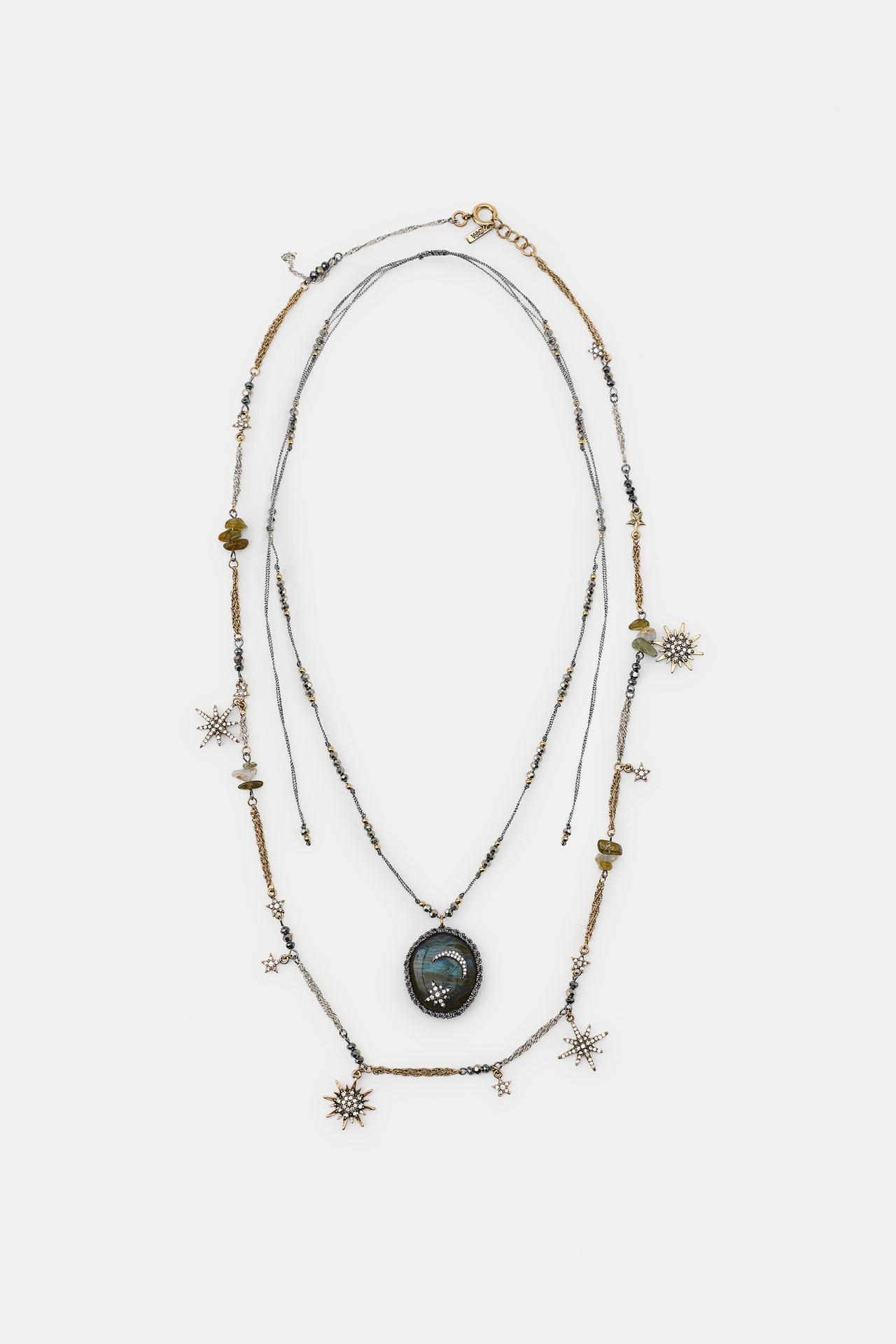 2-PACK COMBINED STONE AND STAR NECKLACES — Gold / Silver