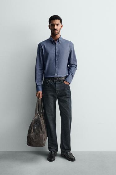 WASHED TEXTURED OXFORD SHIRT - Indigo by Zara