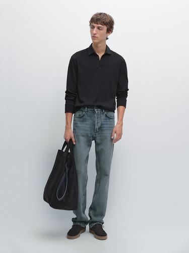 Polo manga larga cuello contraste - Marino de Zara