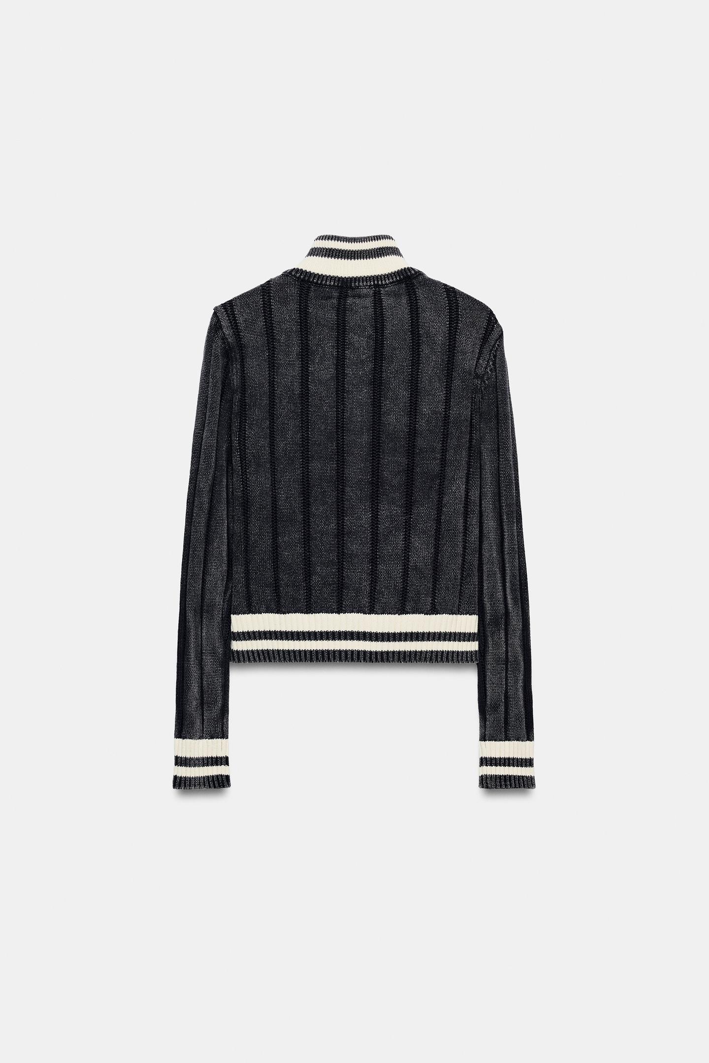 Женская куртка Zara Combined Jacquard Knit, цвет: Синий / Индиго — фото 2