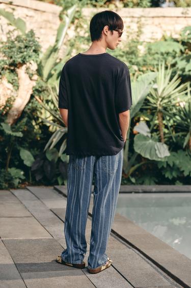 Zara 條紋休閒版牛仔褲 - 藍色