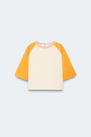 Zara 2-14 YEARS / CONTRASTING RAGLAN SLEEVE T-SHIRT LIMITED EDITION - Pumpkin