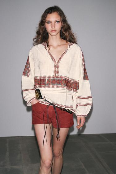 EMBROIDERED BLOUSE ZW COLLECTION - Multicoloured by Zara - Image 5