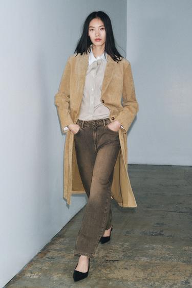 JEANS ZW COLLECTION BARREL TIRO MEDIO - بني الخاص بـ Zara