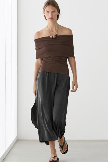 Zara Cotton off-the-shoulder top - Brown