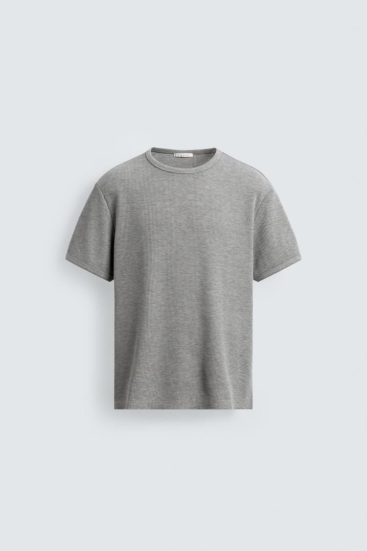 ZARA WAFFLE-KNIT TEXTURED T-SHIRT