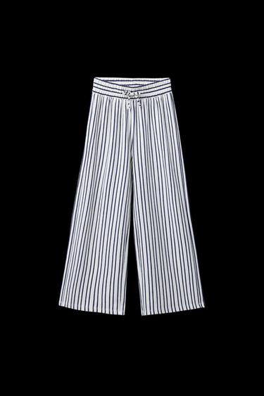 Zara STRIPED STRAIGHT LEG PANTS - Ecru - Image 0