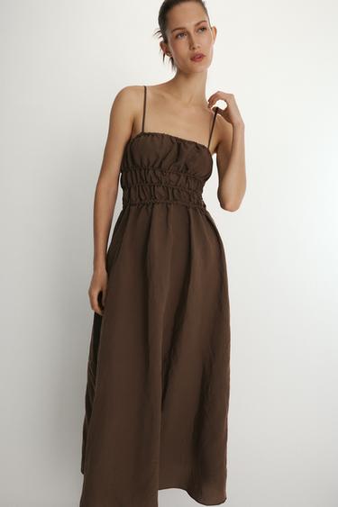 STRAPPY MIDI DRESS - Brown by Zara