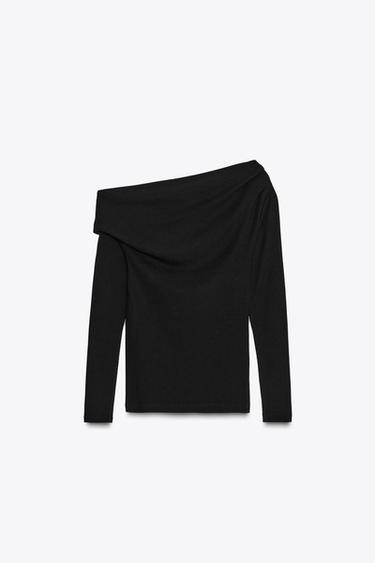 ASYMMETRIC SOFT T-SHIRT - Black by Zara - Image 4