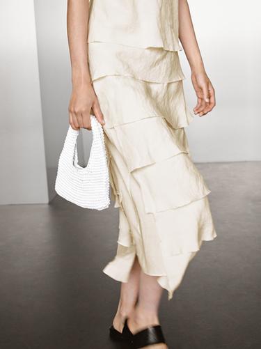 Zara Long flowing dress with ruffles - Ecru